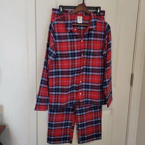 Lands End Womens 18 Red Blue Plaid 2 PC Flannel Pajama Set Long Sleeve w/Pants
